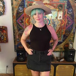 Distressed Dark Gray Grey Denim Button Up Skirt